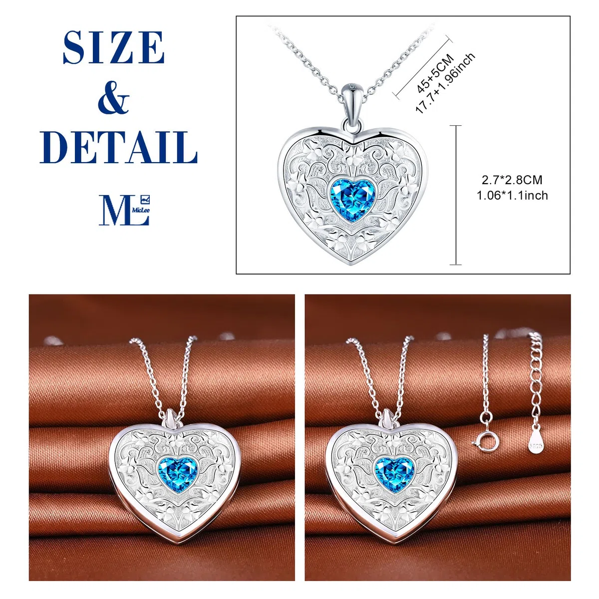 MicLee Collana Ciondoli Cuore di Foto da Donna in Argento 925 Pendenti Medaglioni con Foto Creativo Collane con Zircone Cuore Ciondolo Apribile