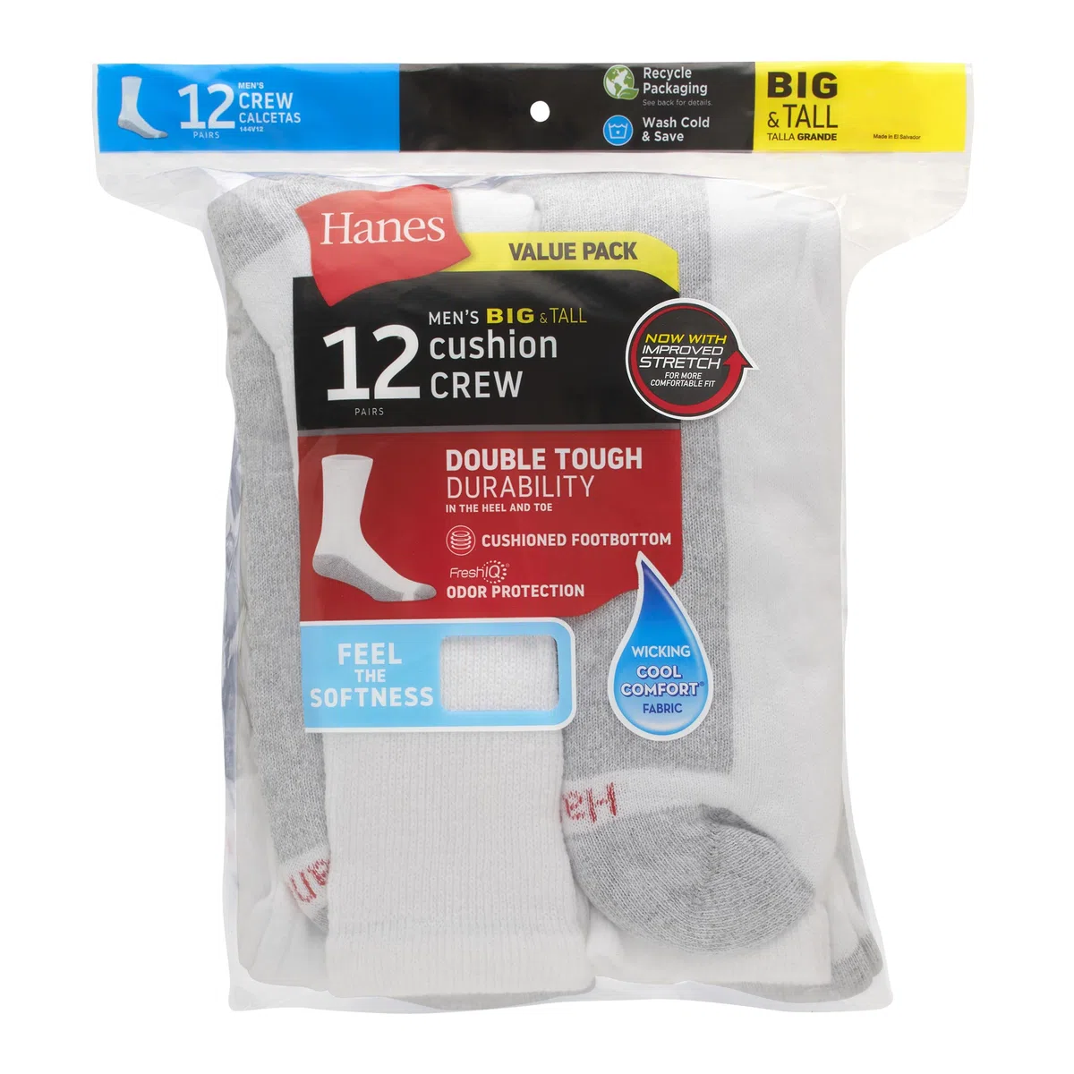 Hanes Double Tough Socks, Crew And Ankle Moisturing Wicking Socks, Black & White, Multi-packs Tinta unita Uomo (Pacco da 12)