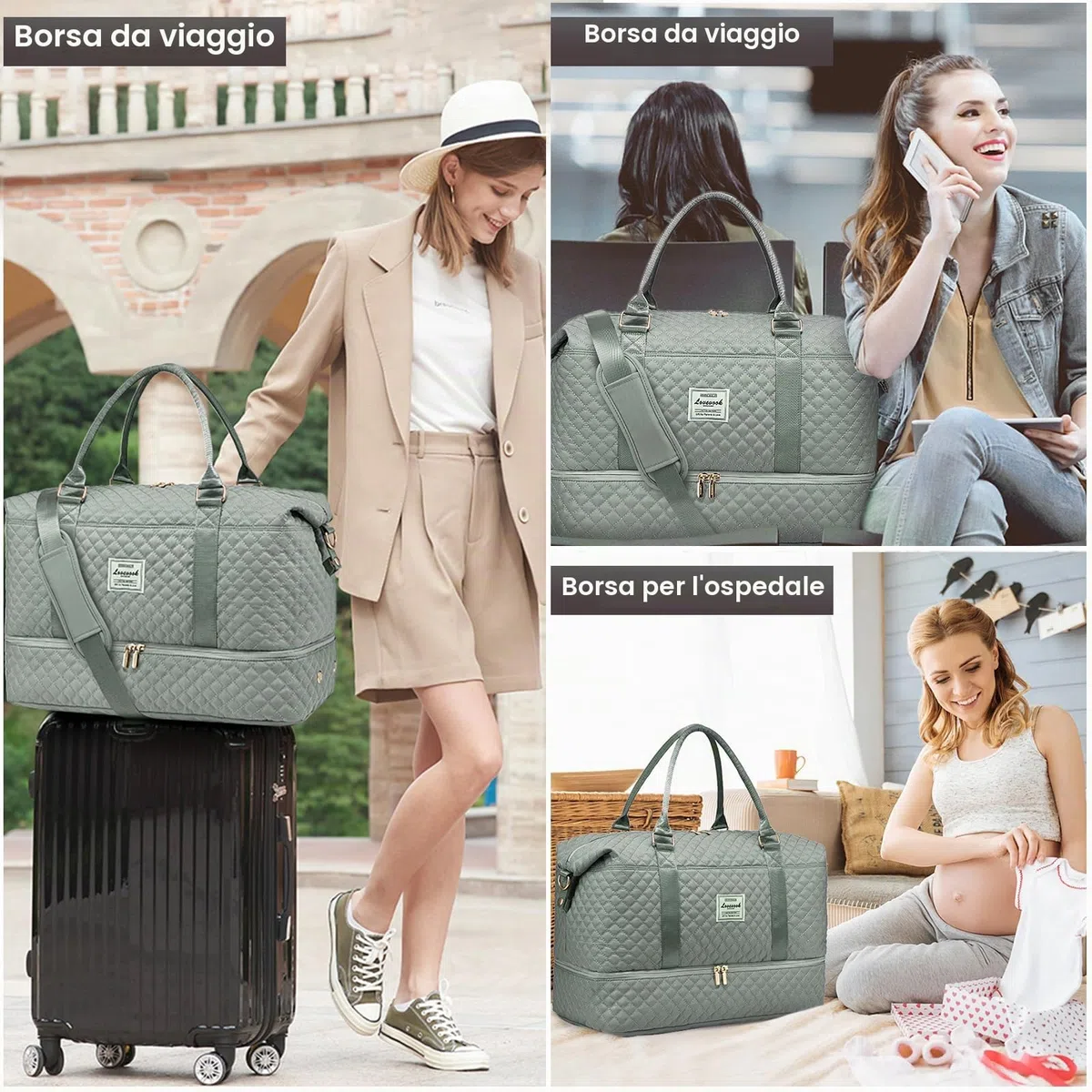 LOVEVOOK Borsone da Viaggio Donna Borsa Palestra Donna Bagaglio a Mano Easyjet Cabin Bag Weekend Travel Duffel Gym Bag con Organizer Valigia Grande Borsa Parto Ospedale Mamma Nascita per Aereo Fitness