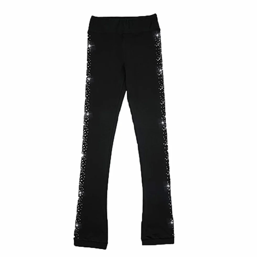 LIUHUO Pantaloni da Pattinaggio Artistico per Ragazze Abbigliamento da Allenamento Cristalli di qualità Leggings Neri per Pattinaggio Bambini