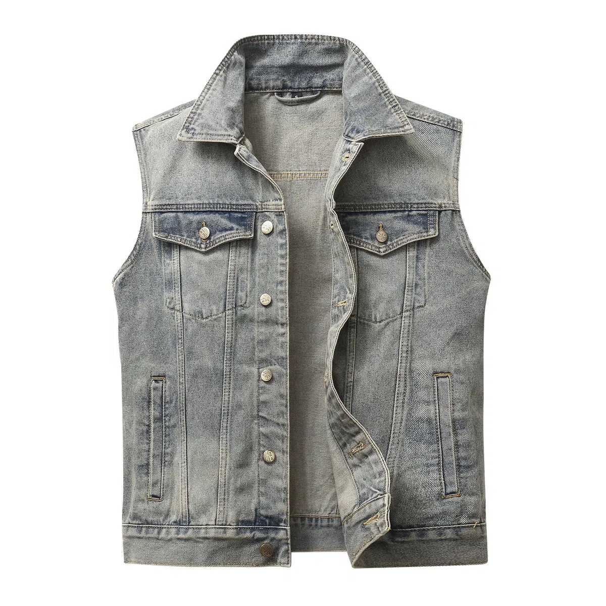 Uomo Retro Vintage Denim Gilet Cotone Jeans Capispalla Smanicato di Jeans da Moto Casual Cowboy Gilet Multi Tasca Punk Gilets
