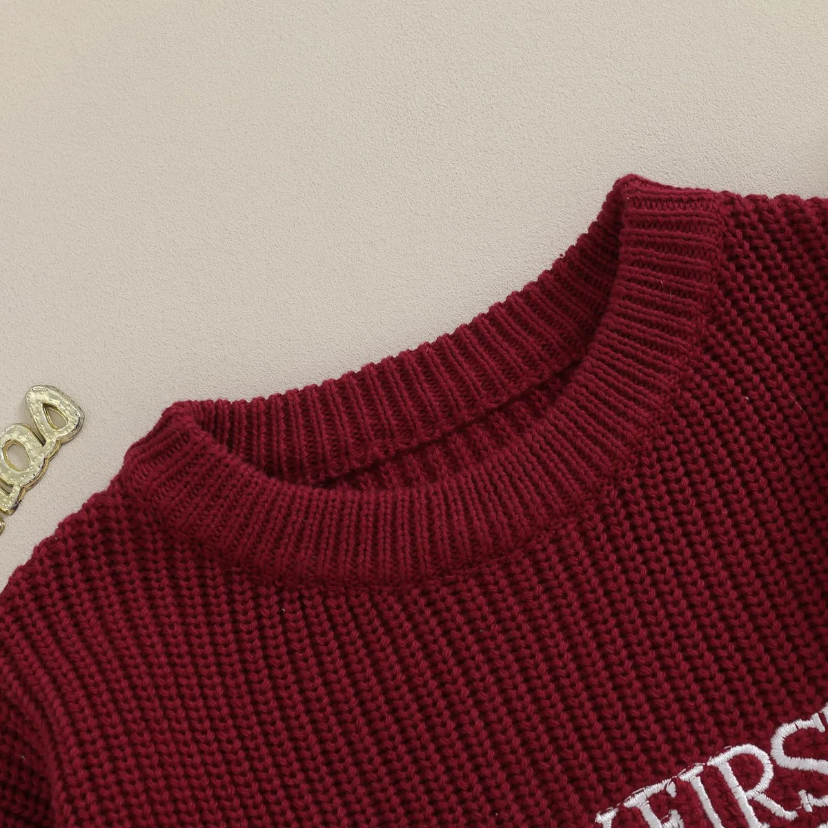 LYSINK Maglione natalizio a maglia per neonato con ricamo a lettere classiche a girocollo a maniche lunghe per autunno inverno