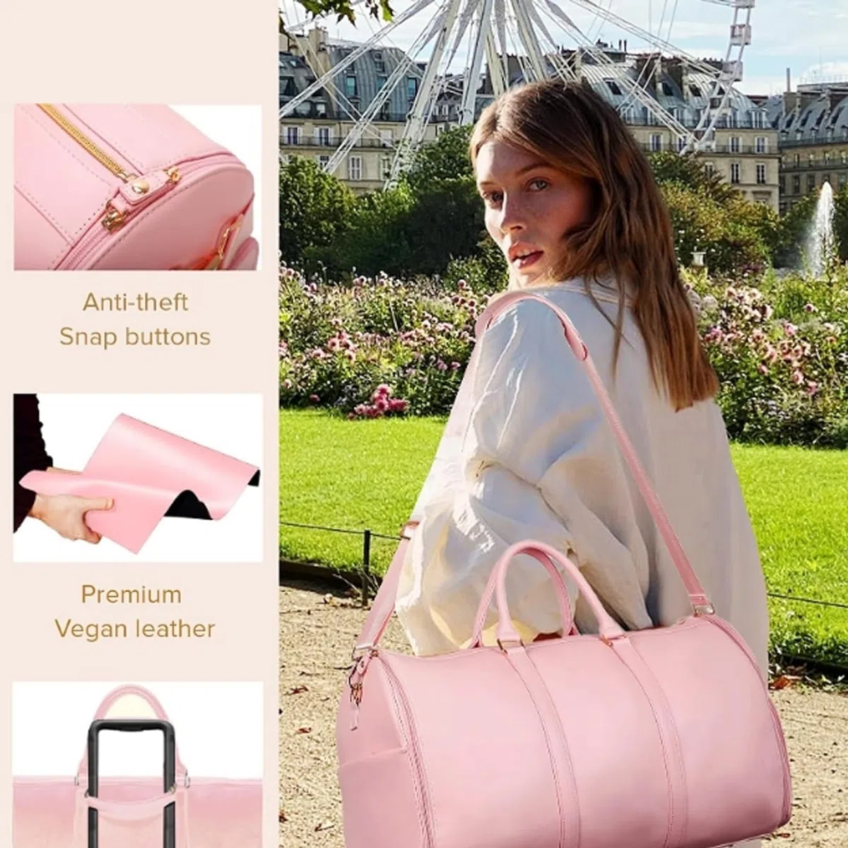 Borsa da Viaggio Foldable, Garment Duffle Bag, Convertibile per Donna con Pouch per Scarpe, Capacità Elevata in Pelle PU Folding Carry On (nero)