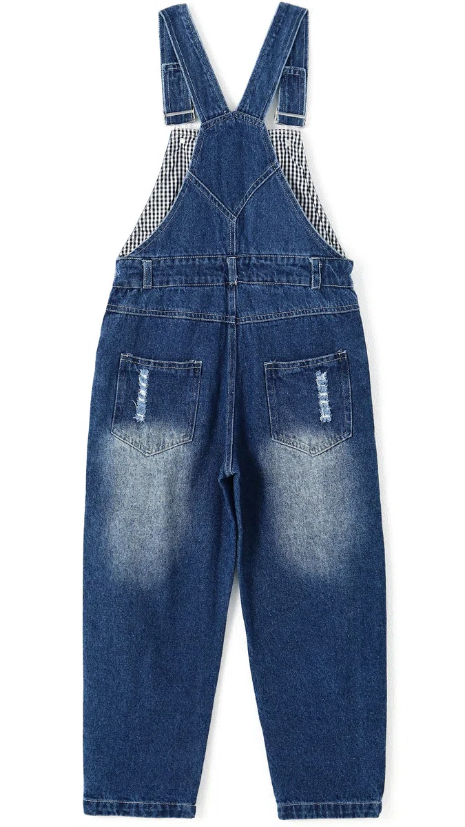 KIDSCOOL SPACE Kid Boy Girl Tasca con bavaglino piccola Cinghie regolabili Salopette di jeans, maglione strappato carino in denim