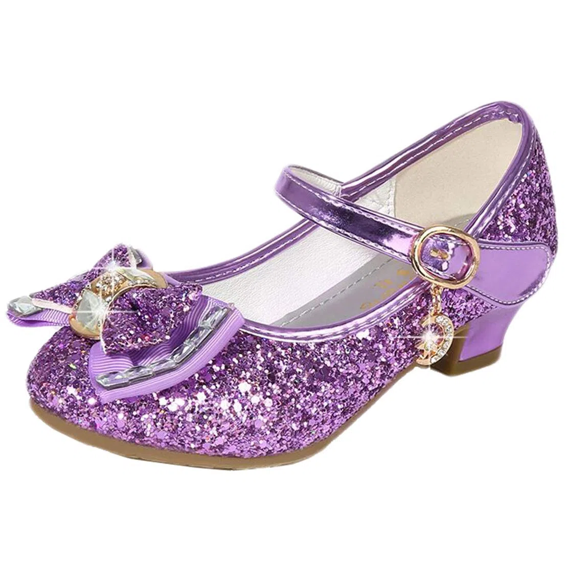 Principessa Bambina scarpa Glitterate Tacchi Ragazza Cosplay Principessa Paillettes Eleganti Bambina Cerimonia Festa, Viola/ 33
