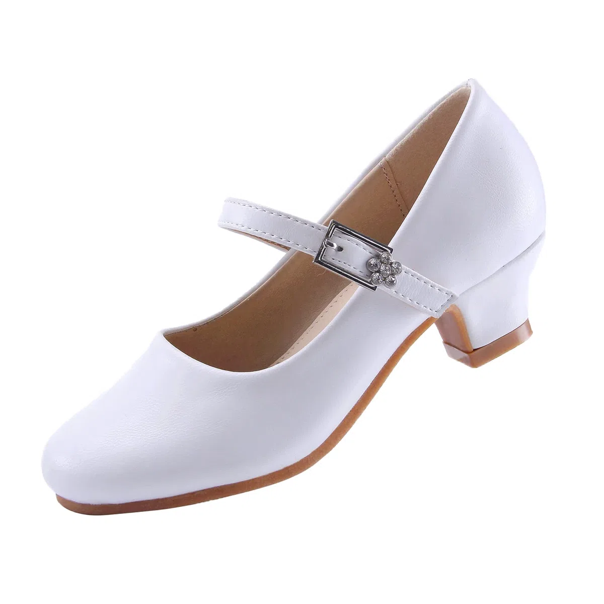 EIGHT KM Scarpe con Tacco Principessa Eleganti Lucente Comunione Cerimonia Ballerine Bambina Tacchi Ragazza EKM7015 Pelle Microfibra Athena Bianco