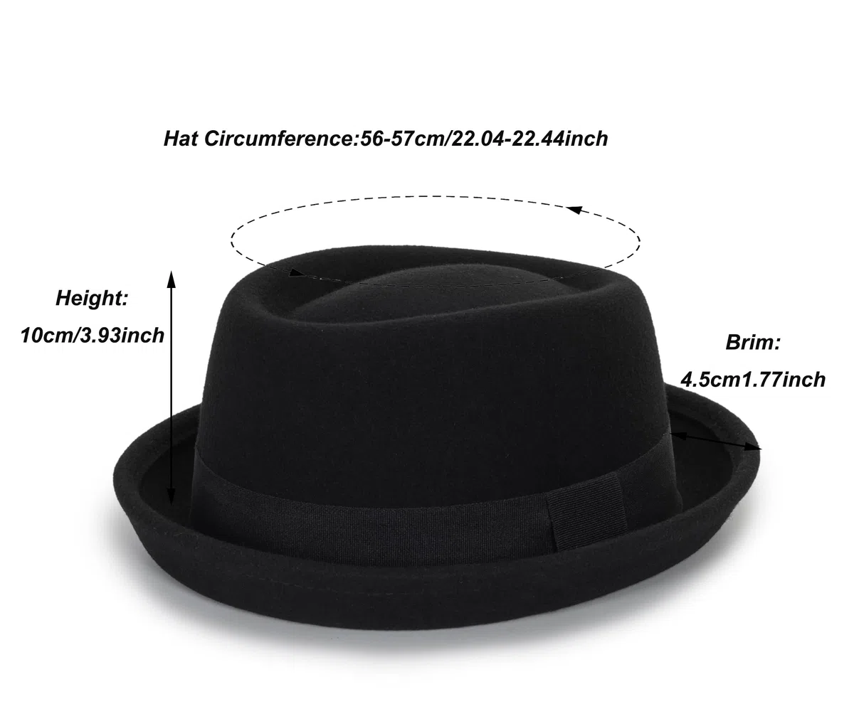 Cappello da uomo piatto Porkpie cappello soffiatore – cappello di lana nera con fascia (S-M)