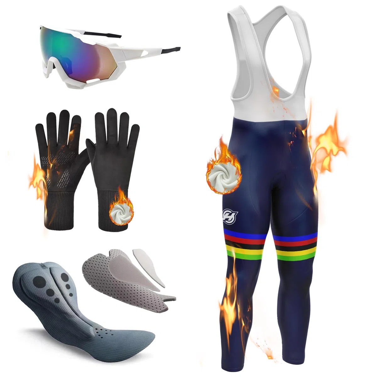 Salopette Ciclismo Uomo Lunga Ciclismo Pantaloni, imbottiti alta densità, termici, antivento, ad asciugatura rapida, pantaloni da bici invernali, leggings da bicicletta