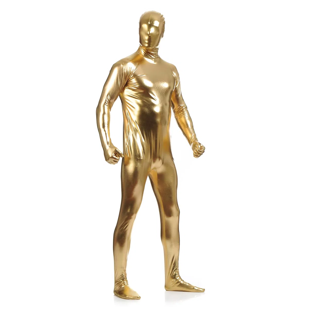 Body da uomo lucido metallizzato effetto bagnato a maniche lunghe Unitard abbigliamento da danza completo con maschera rivestimento in vernice tuta