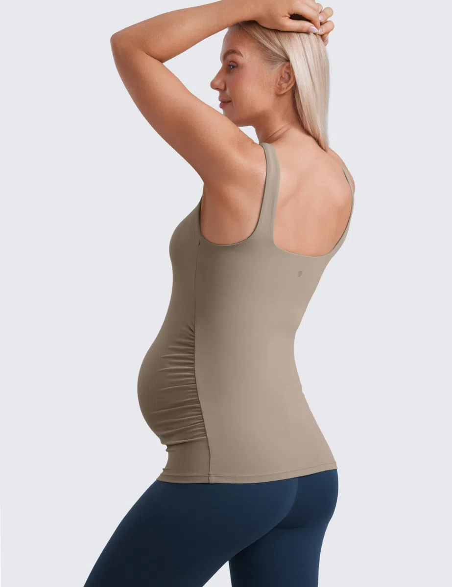 CRZ YOGA Butterluxe Donna Quadrato Collo maternità Cisterna Cima Ruché Gravidanza Yoga Camicia Imbottito