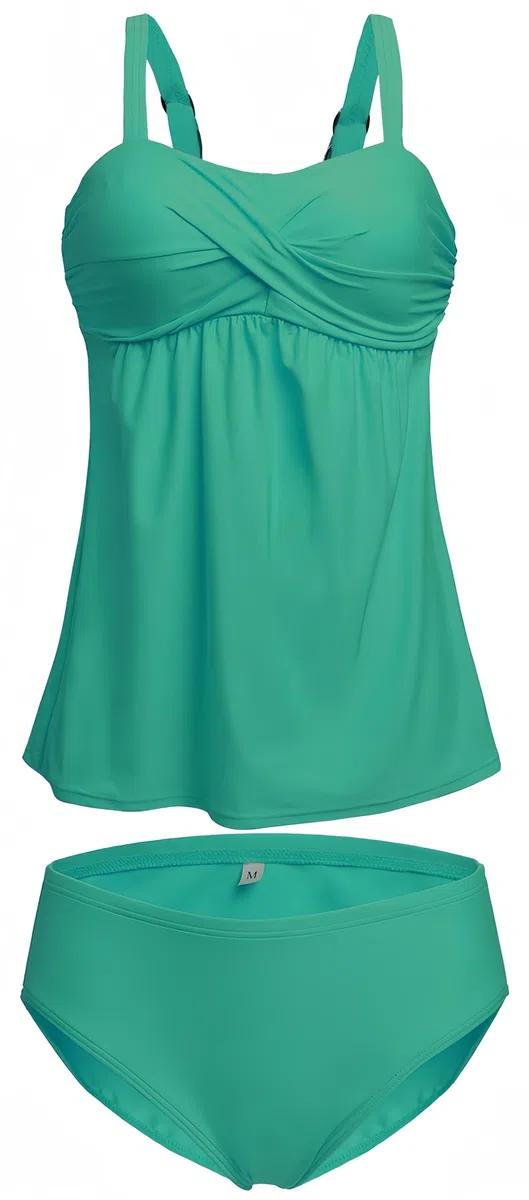 Ocean Plus Donna Elegante Tankini Avvolgente con Slip per la Pancia Senza Ferretto Tinta Unita Set di Tankini a Due Pezzi con Spalline Regolabili
