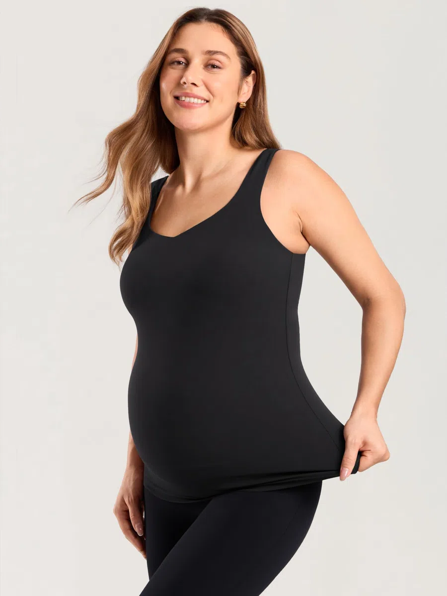 MOMANDA Canotta Allattamento con Reggiseno Integrato Senza Maniche Gravidanza Top con Scollo a V