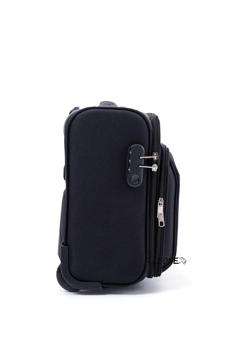 R.Leone Valigia bagaglio a mano 2 Ruote rinforzate Pilota Poliestere Stoffa adatto easyjet 45X36X20 (Nero)