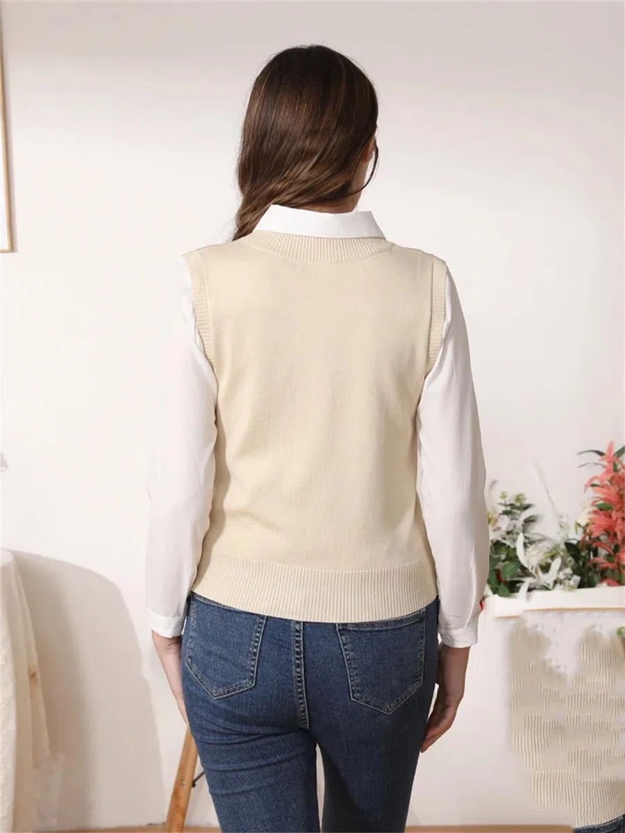 Maglione da donna in tinta unita gilet in lana leggera maglione stile college