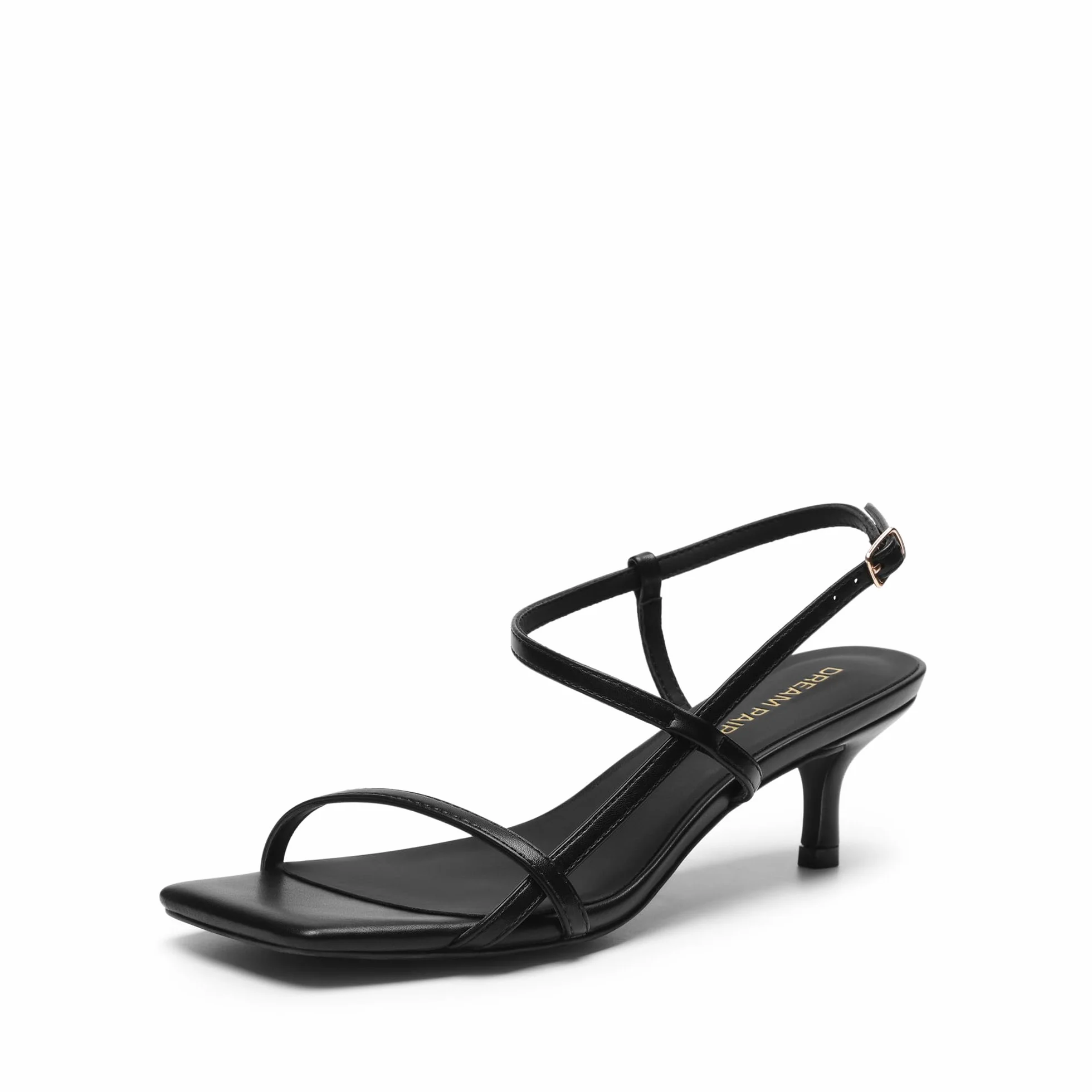 DREAM PAIRS Sandali Donna Eleganti con Tacco Basso Kitten, Punta Quadrata Aperta e Cinturino alla Caviglia per Feste e Cerimonie