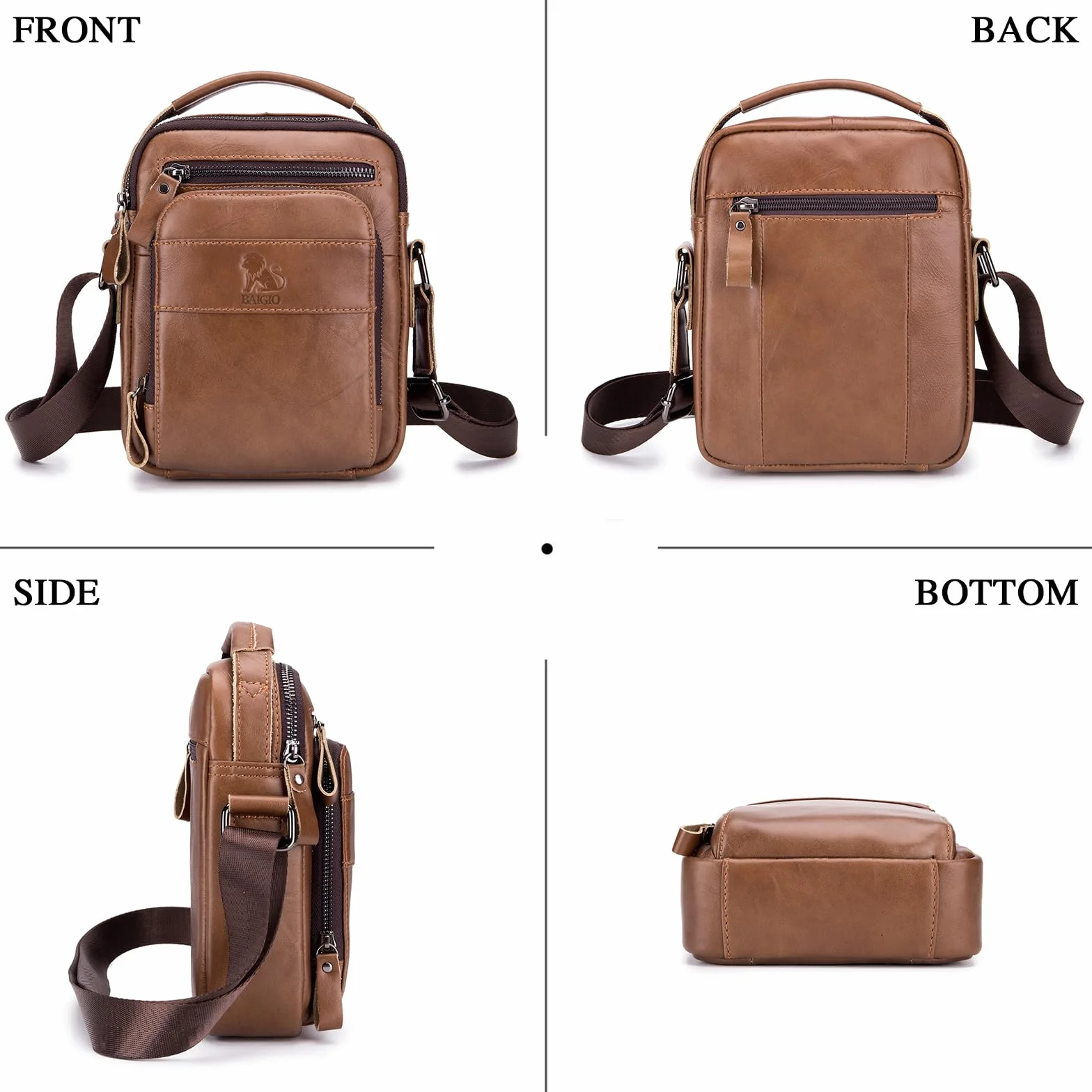BAIGIO Borsello Uomo Pelle, Borsa a Tracolla Piccola Borsa da Uomini in Vera Pelle Casuale Borse Messenger per iPad iPhone e Viaggio Attività Commerciale