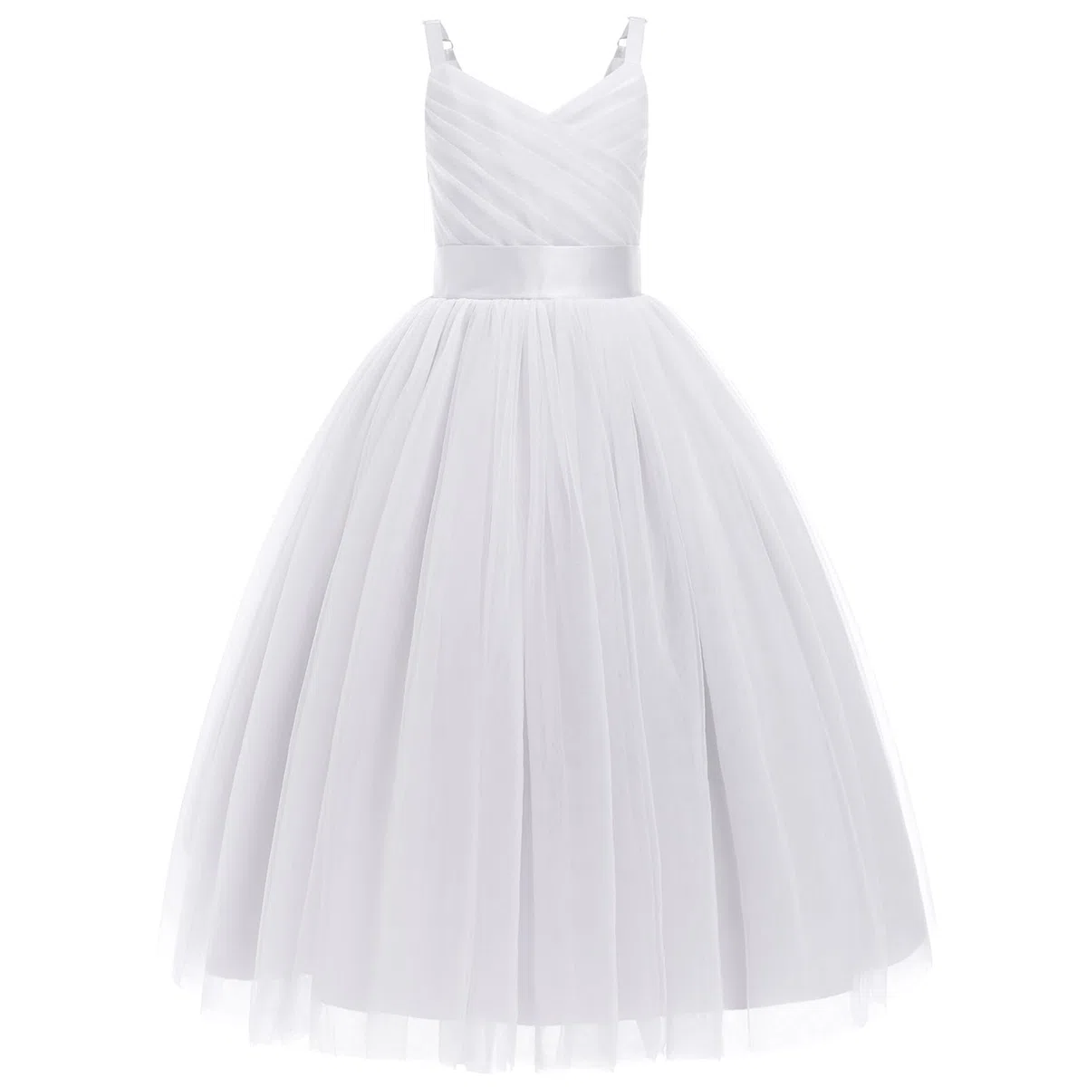 Odizli Abito da bambina senza maniche con scollo a V, linea ad A, in tulle per feste, matrimoni