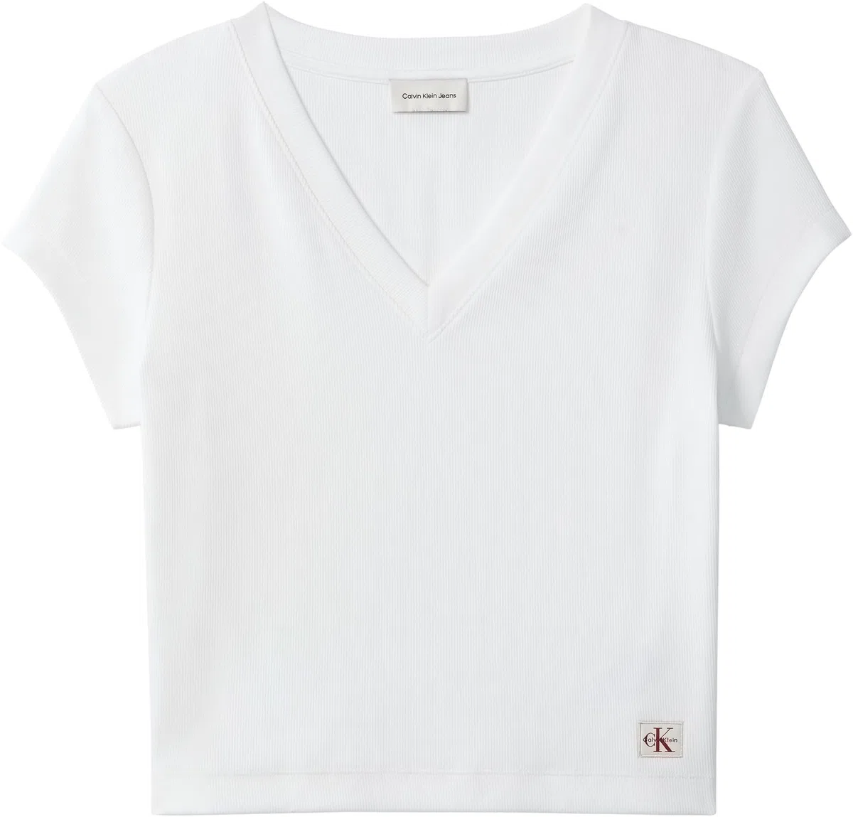 Calvin Klein Donna T-Shirt Maniche Corte Woven Label Rib Tee con Scollo a V