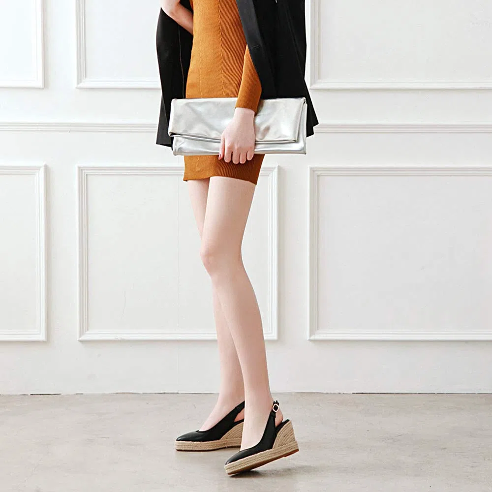 Scarpe Slingback da Donna, Espadrillas Zeppa Moda Décolleté Tacco Alto Appuntito con Plateau, Numero 32-44