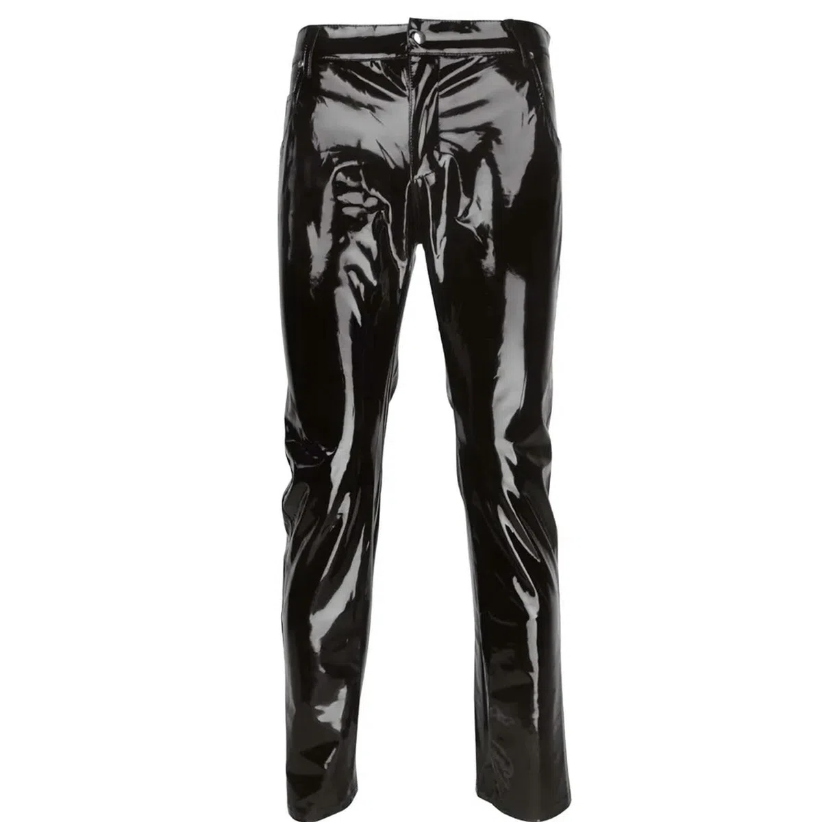 ARESU Pantaloni da Uomo in Ecopelle Neri Pantaloni in Lattice di PVC Lucido Effetto Bagnato Pantaloni da Moto Moda da Strada Clubwear Costume-L-Nero