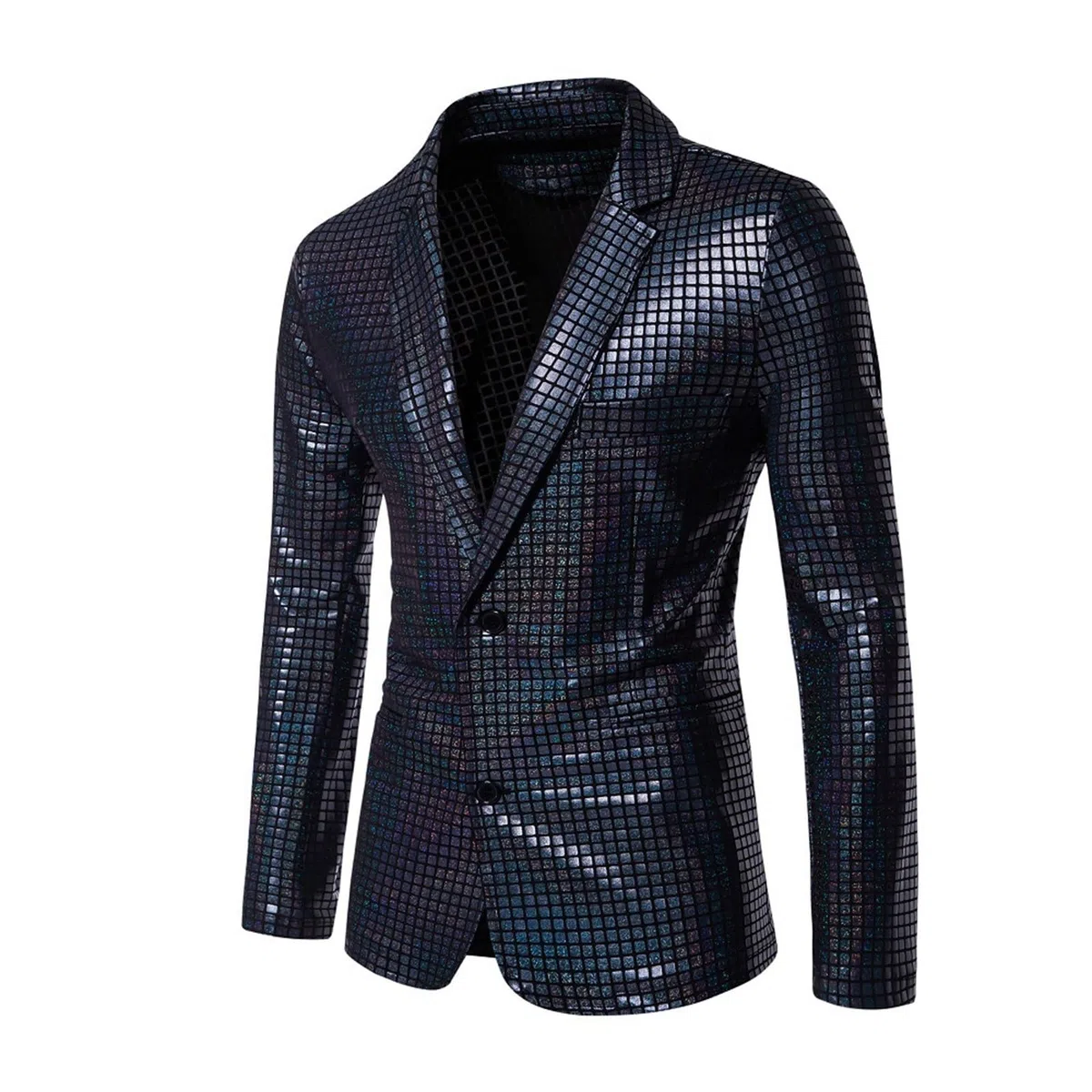 Tuta da uomo con paillettes metallizzate, 2 pezzi, per smoking, completo per ballo, set da uomo con glitter brillanti, palla da discoteca, carnevale