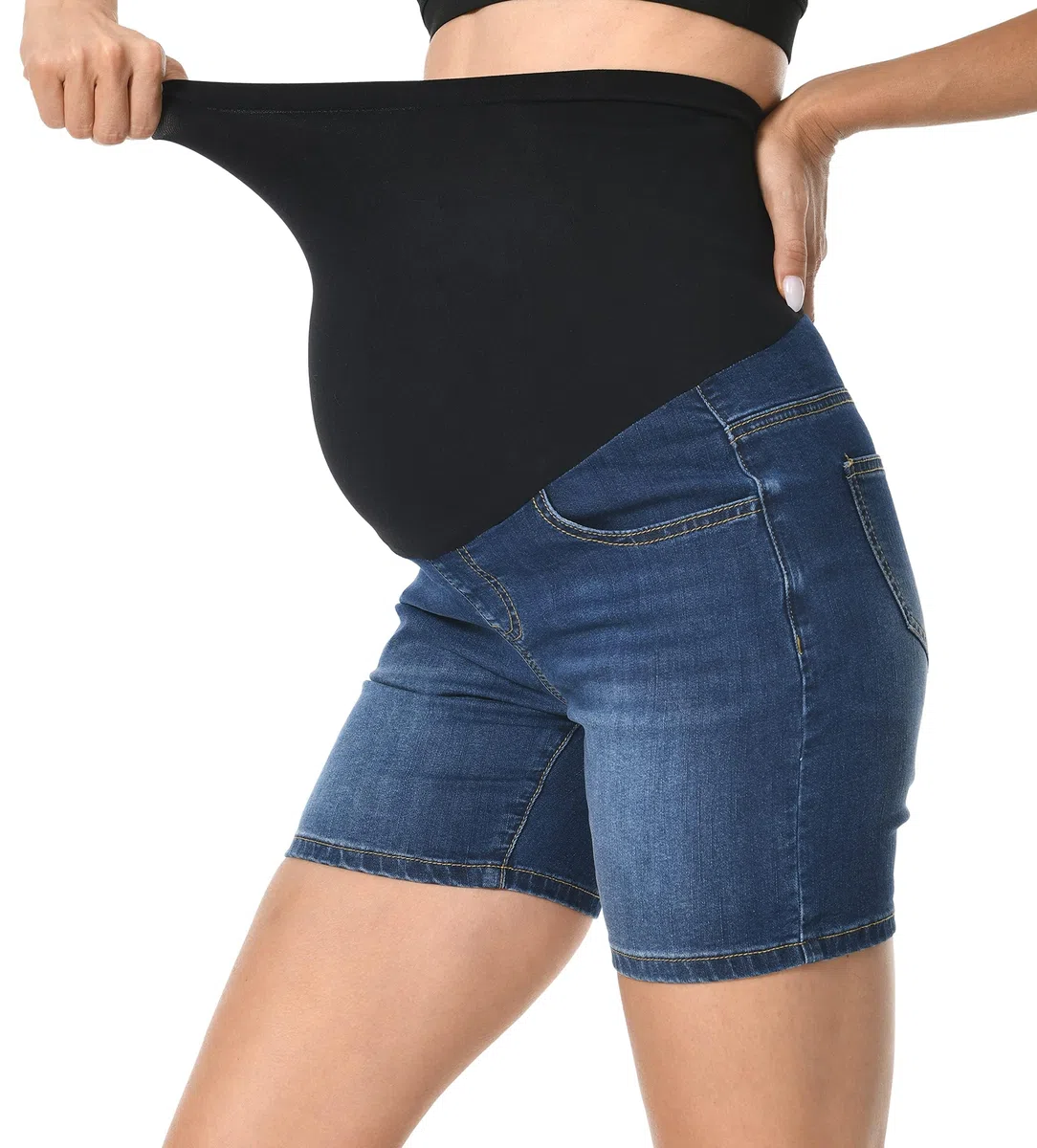 Jeans Pantaloncini premaman alla moda, jeans sopra la pancia, jeans estivi alla moda, jeans premaman corti