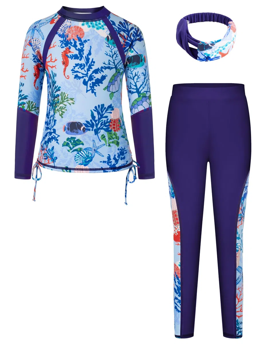 GRACE KARIN Costume da bagno a maniche lunghe per ragazze Rash Guard Costume da bagno a due pezzi stampato estivo da spiaggia