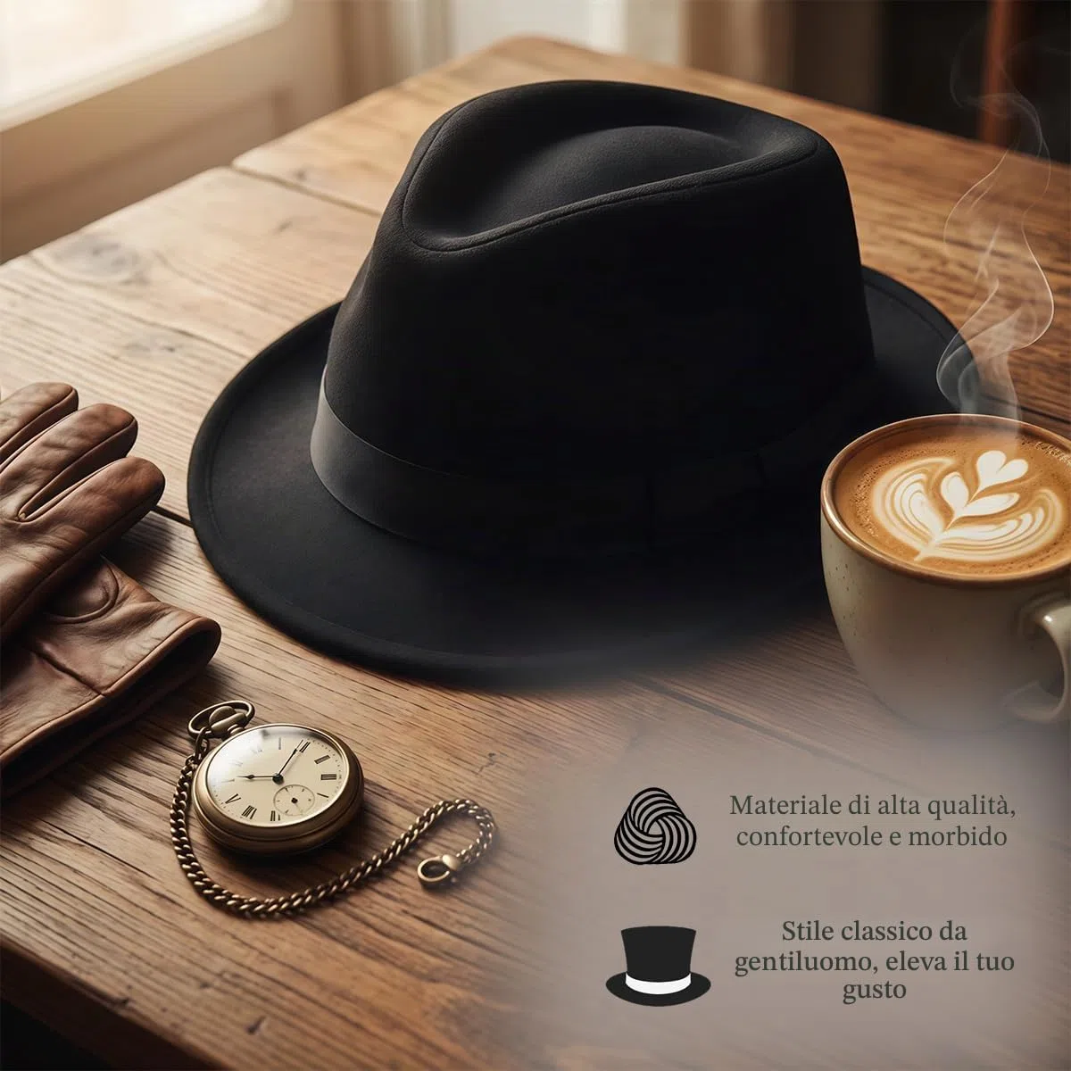 Happyupcity Cappello nero strutturato da uomo Manhattan Gangster Trilby Fedora Jazz Cap Floppy Panama Gentlemans Cappello piatto