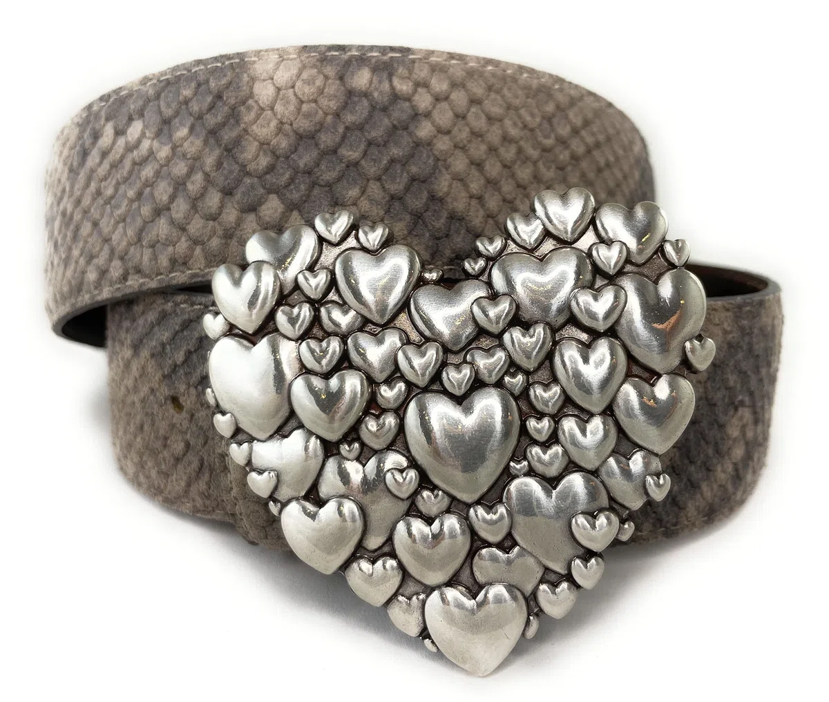 CENO Fibbia per cintura a forma di cuore, fibbia intercambiabile, 92043, argento, M, argento, M