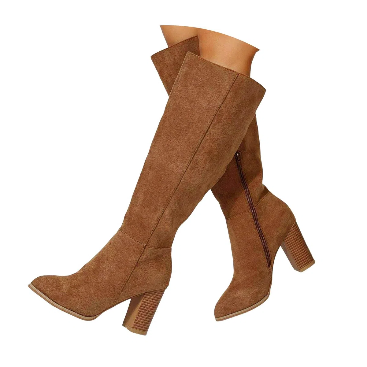 Stivali larghi da donna Slouchy con tacco a gambo lungo, stivali alti da cowboy, stivali da donna in pelle scamosciata