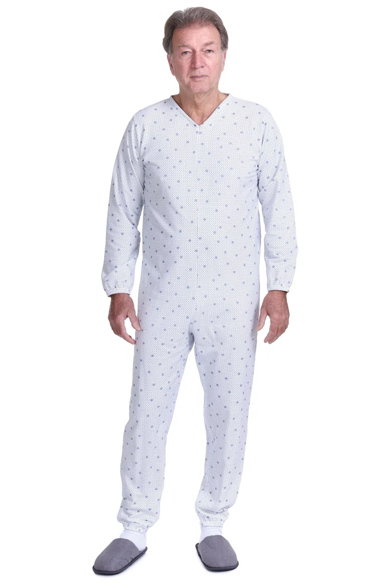 FERRUCCI COMFORT Pigiama Tutone Sanitario in Cotone Fresco per Anziani, Manica Lunga, Chiusura Dorso e Interno Gamba, Incontinenza, Alzheimer, Made in Italy