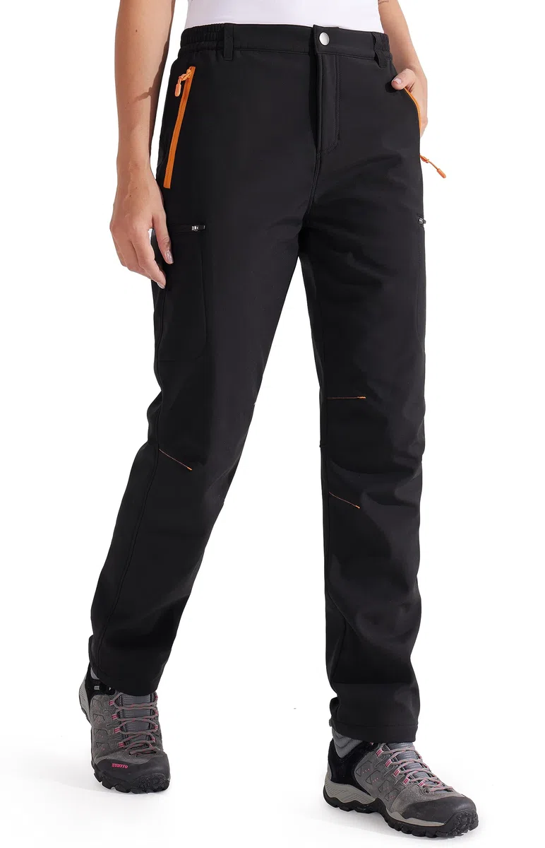 Libin Pantaloni Trekking Donna Invernali Pantaloni Sci Softshell Termici Escursionismo Impermeabili Neve Lavoro Pantaloni da All'aperto Outdoor, Nero-Upgrade XL