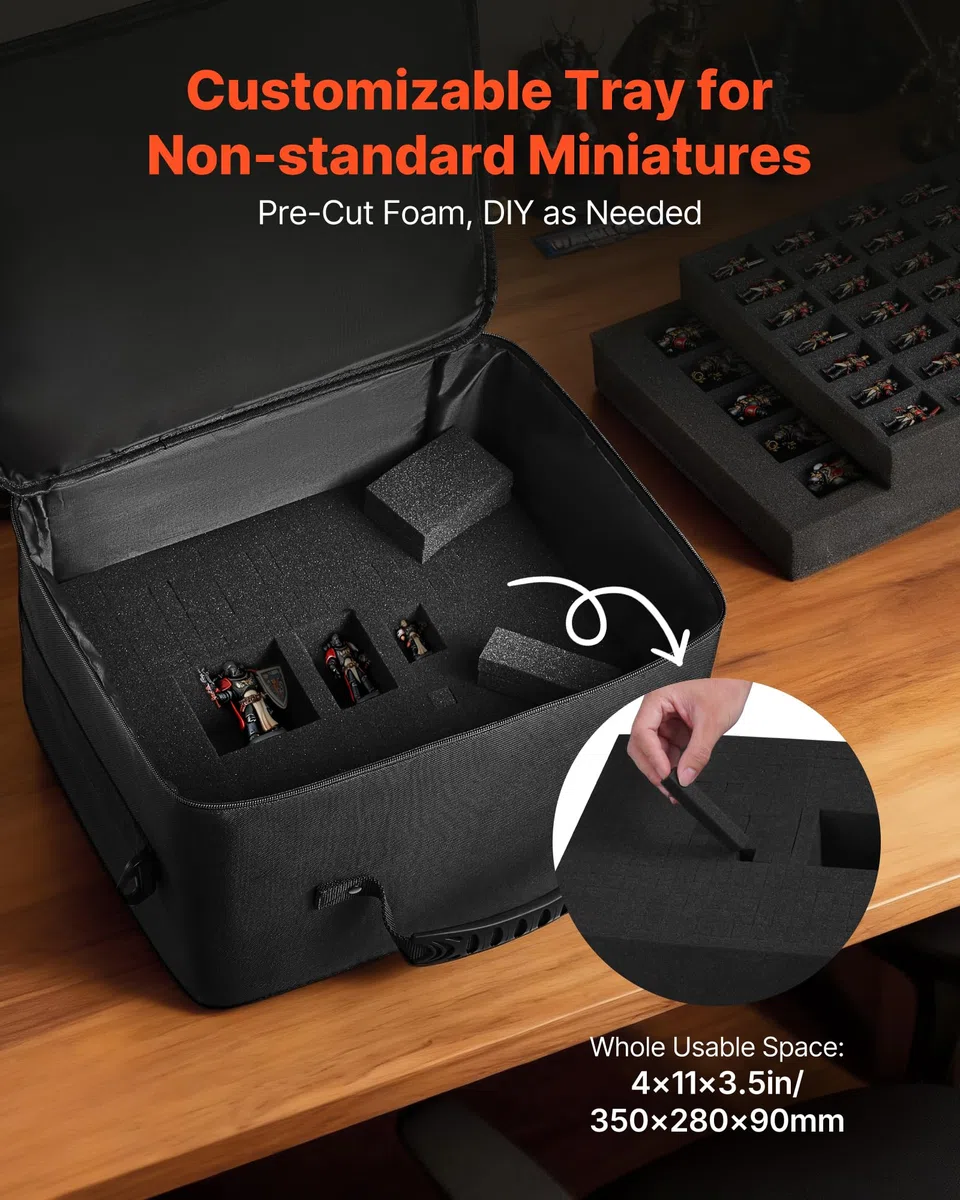 VEVOR Borsa Porta Miniature per Warhammer 380 x 320 x 220 mm, in Imbottitura in Schiuma con Tracolla Regolabile, 3 Strati di Schiuma per un'Ampia Capacità di Stoccaggio (Miniature Non Incluse)
