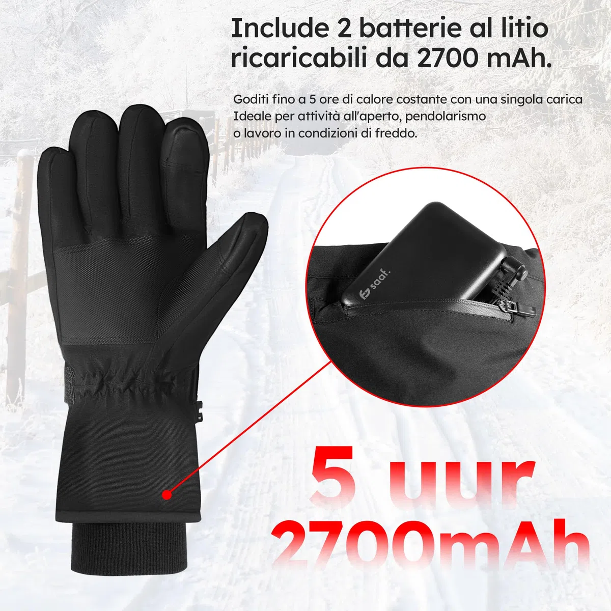 Guanti Riscaldati – Pro – 3 livelli – Guanti elettrici – Resistenti all'acqua e al vento – Guanti riscaldabili ricaricabili – Nero – di Saaf