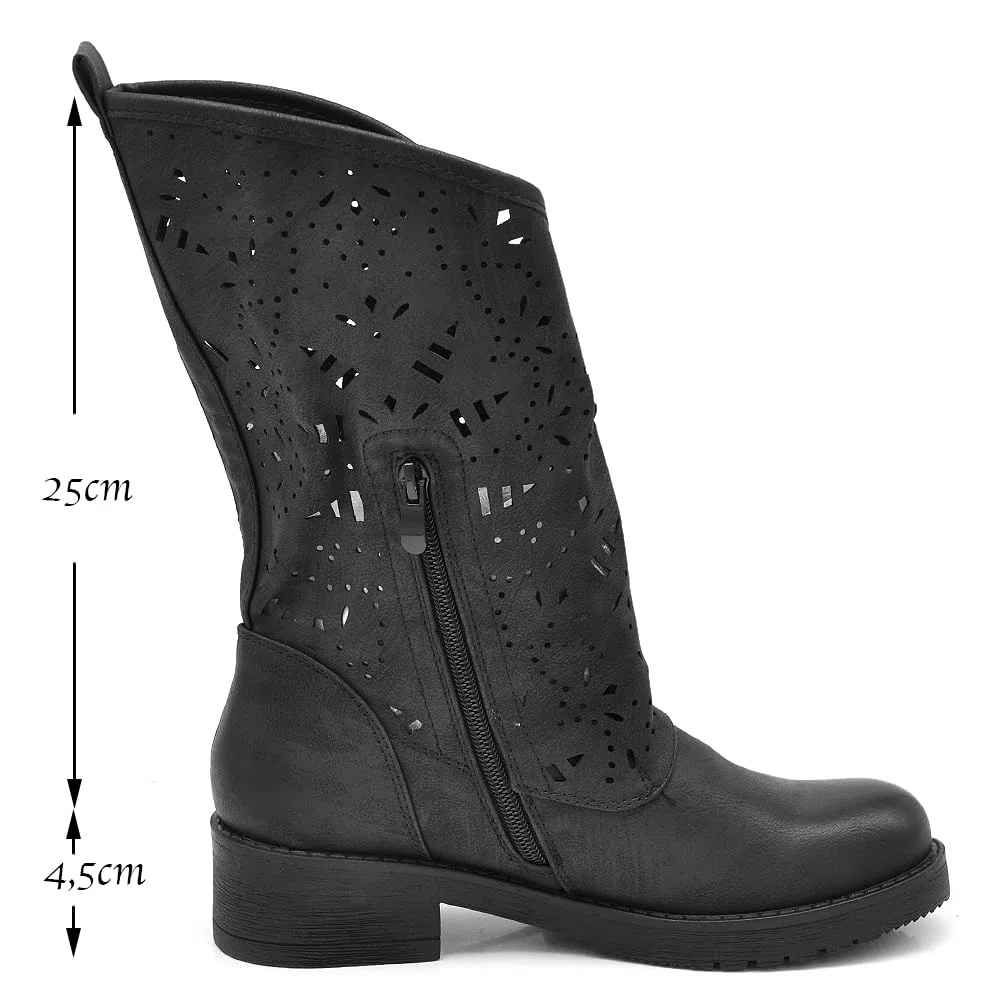 IF Fashion Scarpe Stivali da Donna Al Polpaccio Largo Biker Motociclista Con Fibbie Anfibi WZ688-66