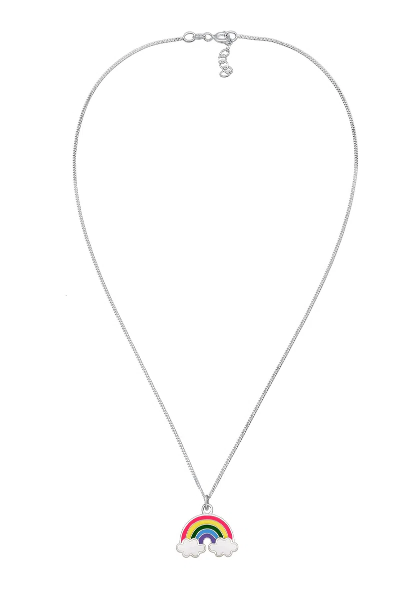 Elli Halskette Kinder Regenbogen Wolke Anhänger mit Emaille Bunt in 925 Sterling Silber