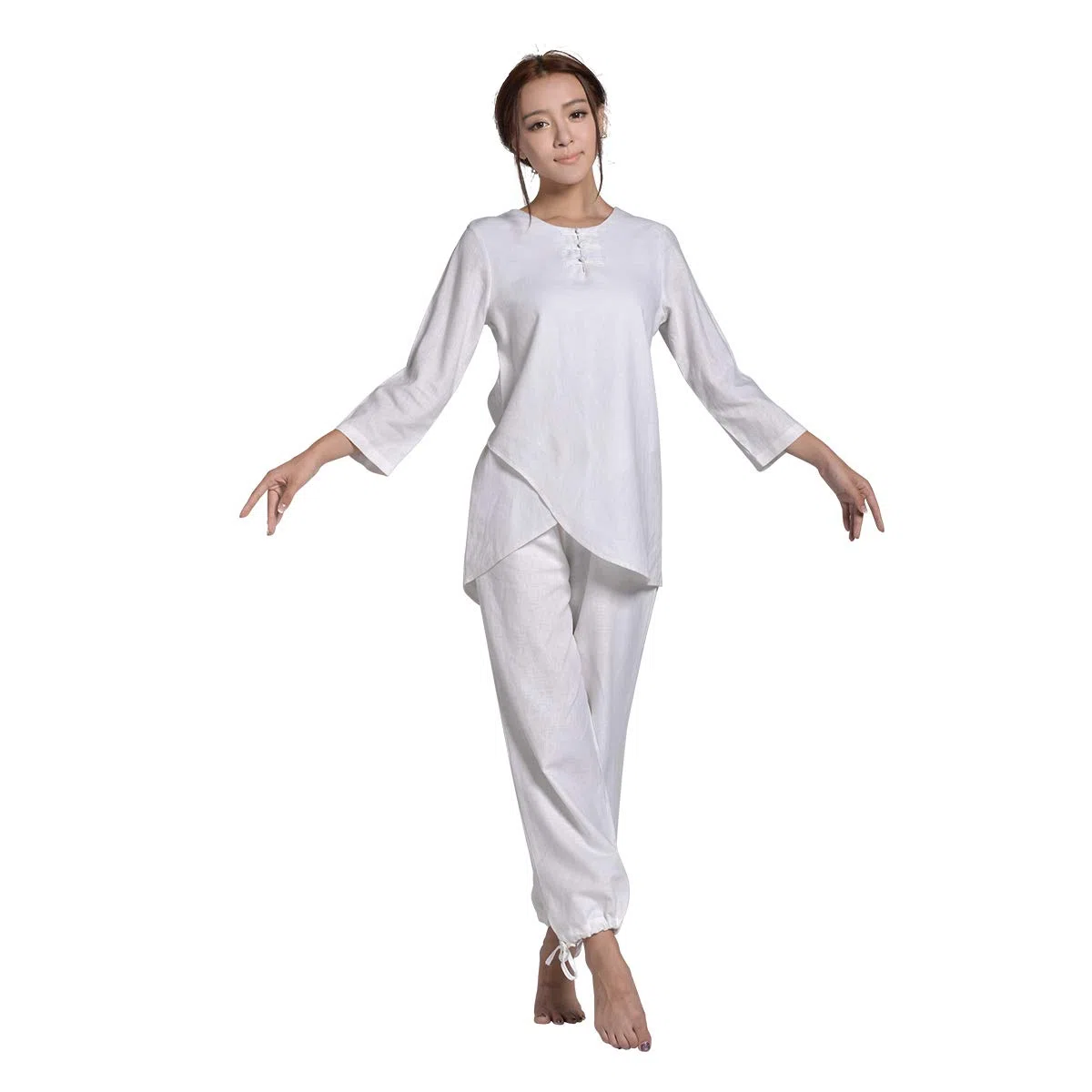 KSUA Uniforme da Allenamento per Donne Tai Kung Fu in Cotone con Arti Marziali e Maniche a Tre Quarti