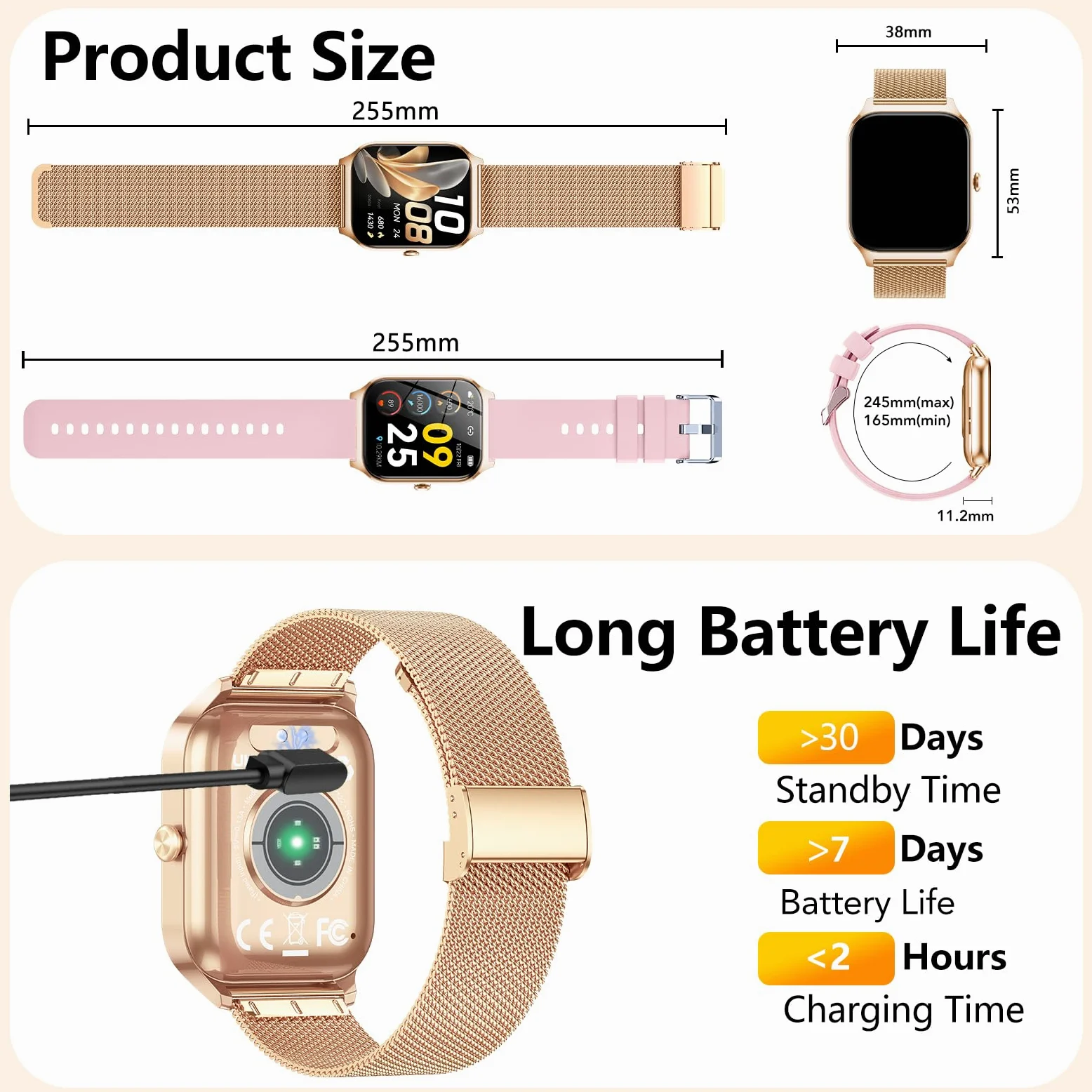 CASCHO Smartwatch Donna,1.85''Orologio Smartwatch Donna con Chiamate/Notifiche WhatsApp,120 Modalità Sportive/Sonno/Cardiofrequenzimetro/SpO2/Contapassi,Smart Watch per Android iOS(Doppio Cinturino)