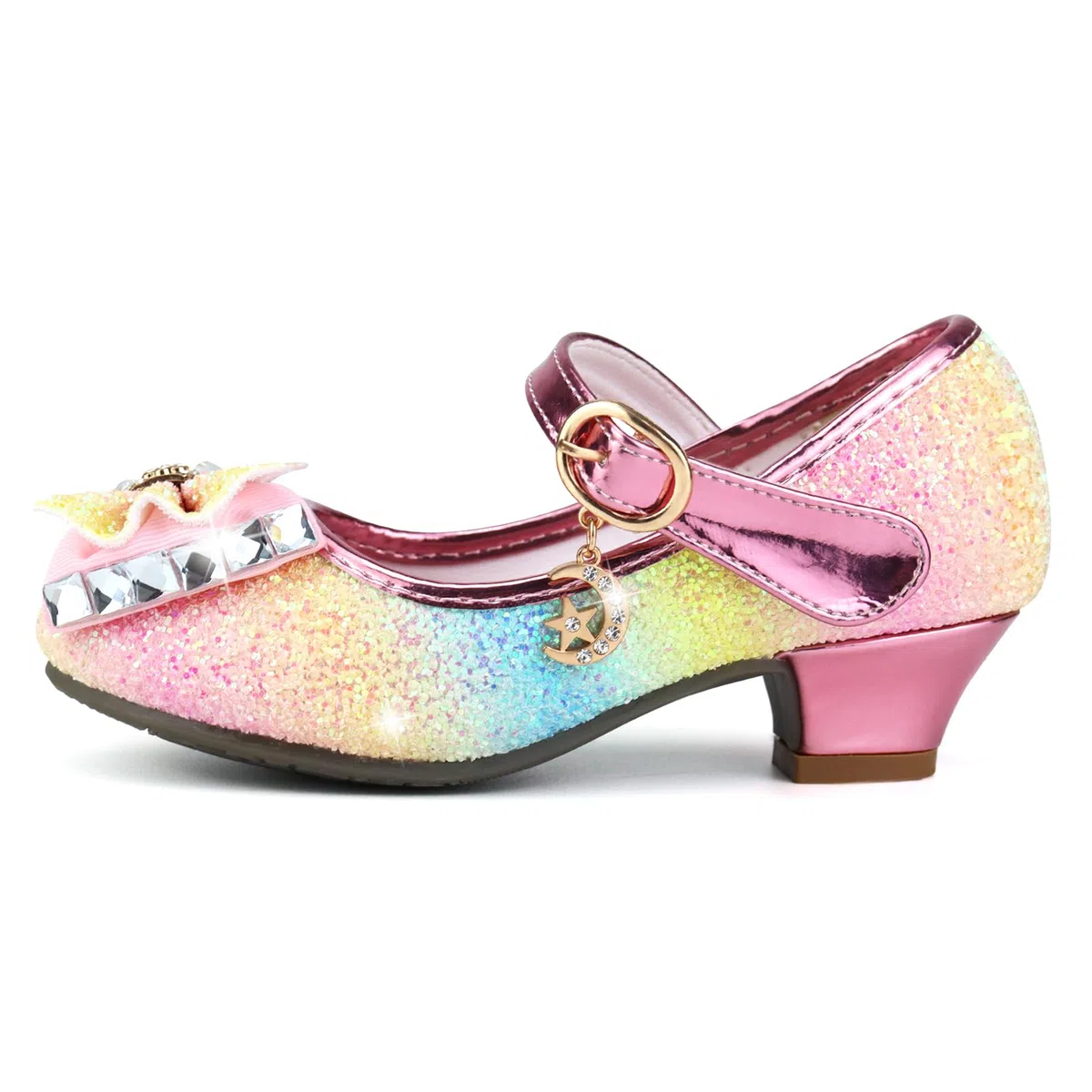 Scarpette di Cristallo Cenerentola, Scarpe Principessa Tacchi, Scarpe Eleganti Arcobaleno Glitterate Bambina 32