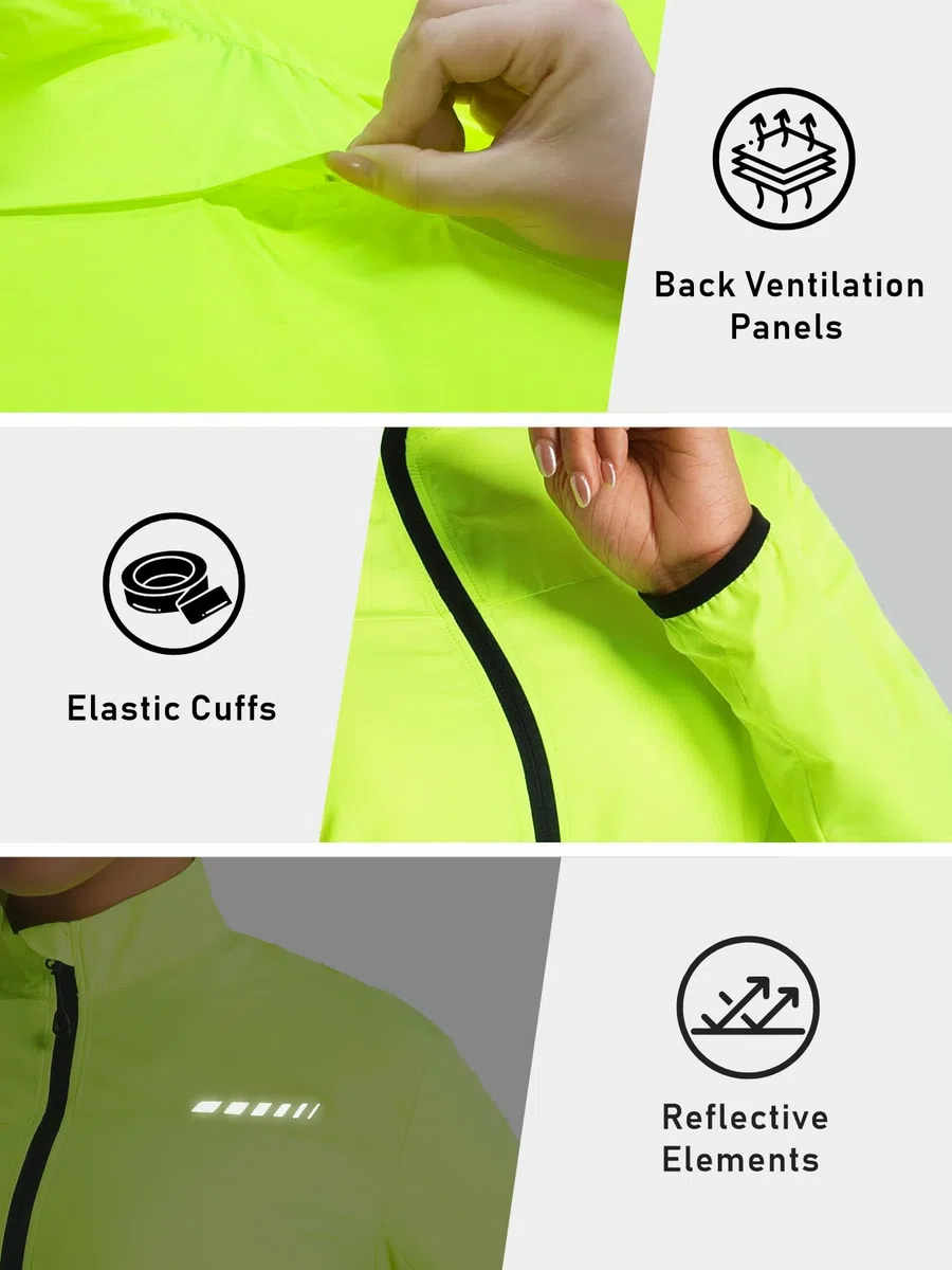 Przewalski Giacca a vento da donna, leggera, antivento e impermeabile, riflettente, con zip completa, 2 tasche con zip, per corsa, ciclismo ed escursionismo