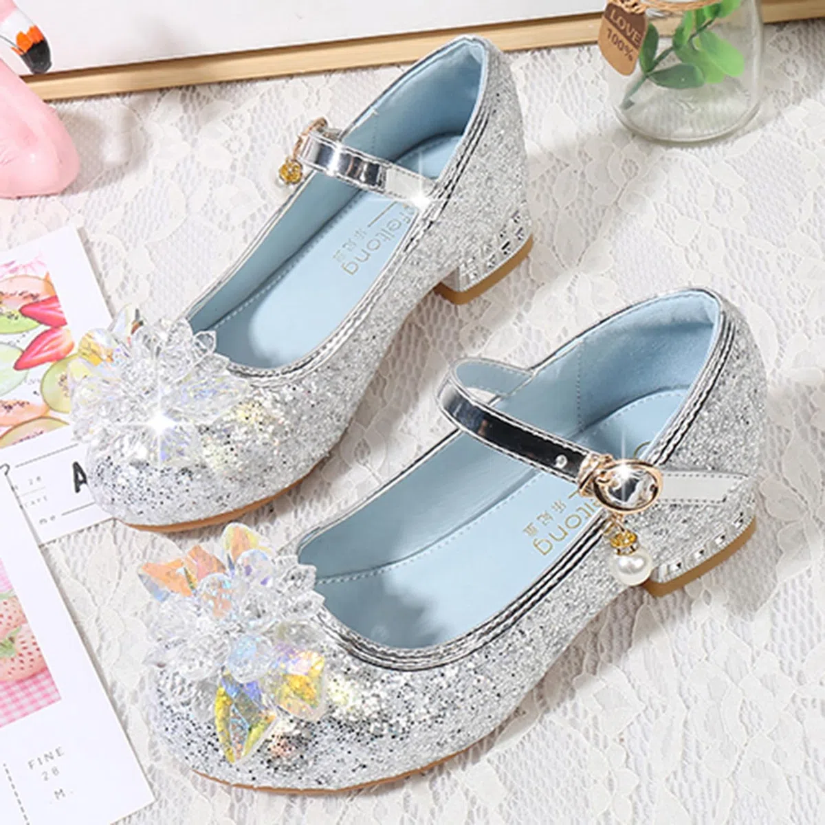 Scarpe da Principessa per Ragazze Scarpe col Tacco Bambine Punta Chiusa Ballerine Principessa Sera Matrimonio Festa Cocktail Mary Jane