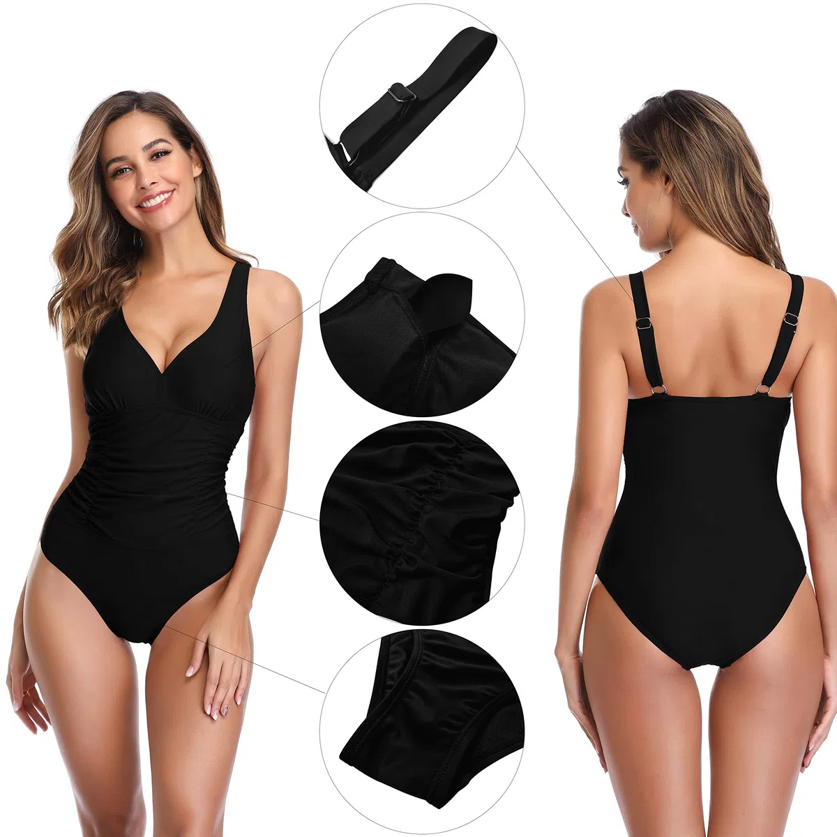SHEKINI Donna Costume da Bagno Intero Profondo Scollo a V Imbottito Ruched Costumi Interi Elegante Regolabili Backless Monokini Beachwear