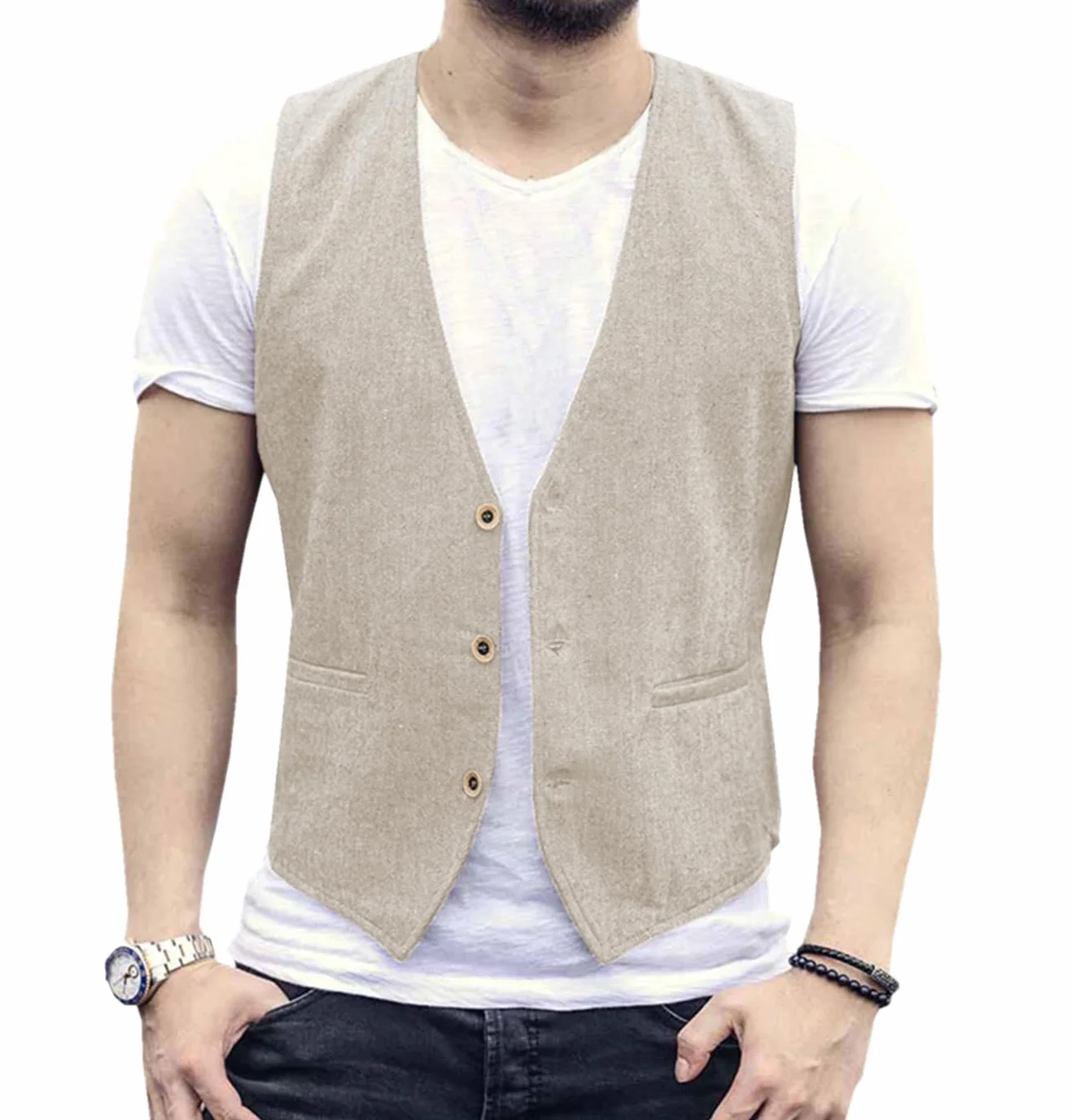 Gilet estivo da uomo in lino, dallo stile casual e con taglio dritto