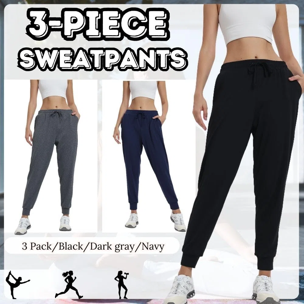 Confezione da 3 pantaloni sportivi da donna per il fitness, a vita alta, per yoga, tempo libero, con tasche