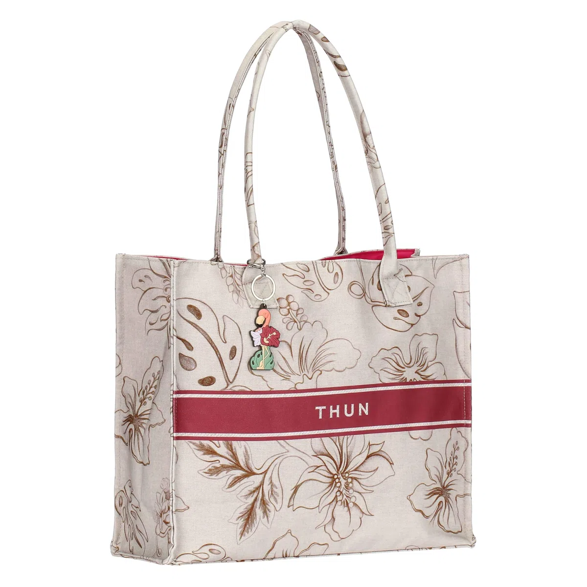 THUN - Borsa mare con pochette e charm Eleganza Esotica - 100% poliestere, Borsa 42X37X14 cm, Pochette 20x28 cm
