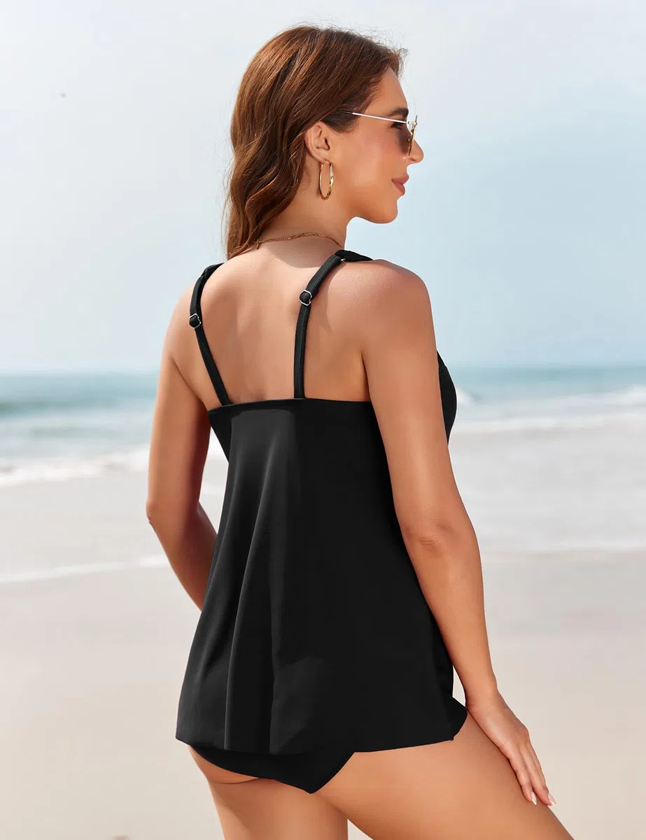 Nadeer Tankini Donna Curvy Costume da Bagno Due Pezzi Push Up Sexy Imbottito Reggiseno Costumi da Bagno con Vita Alta Boyshort Controllo Pancia per Mare Spiaggia Piscina