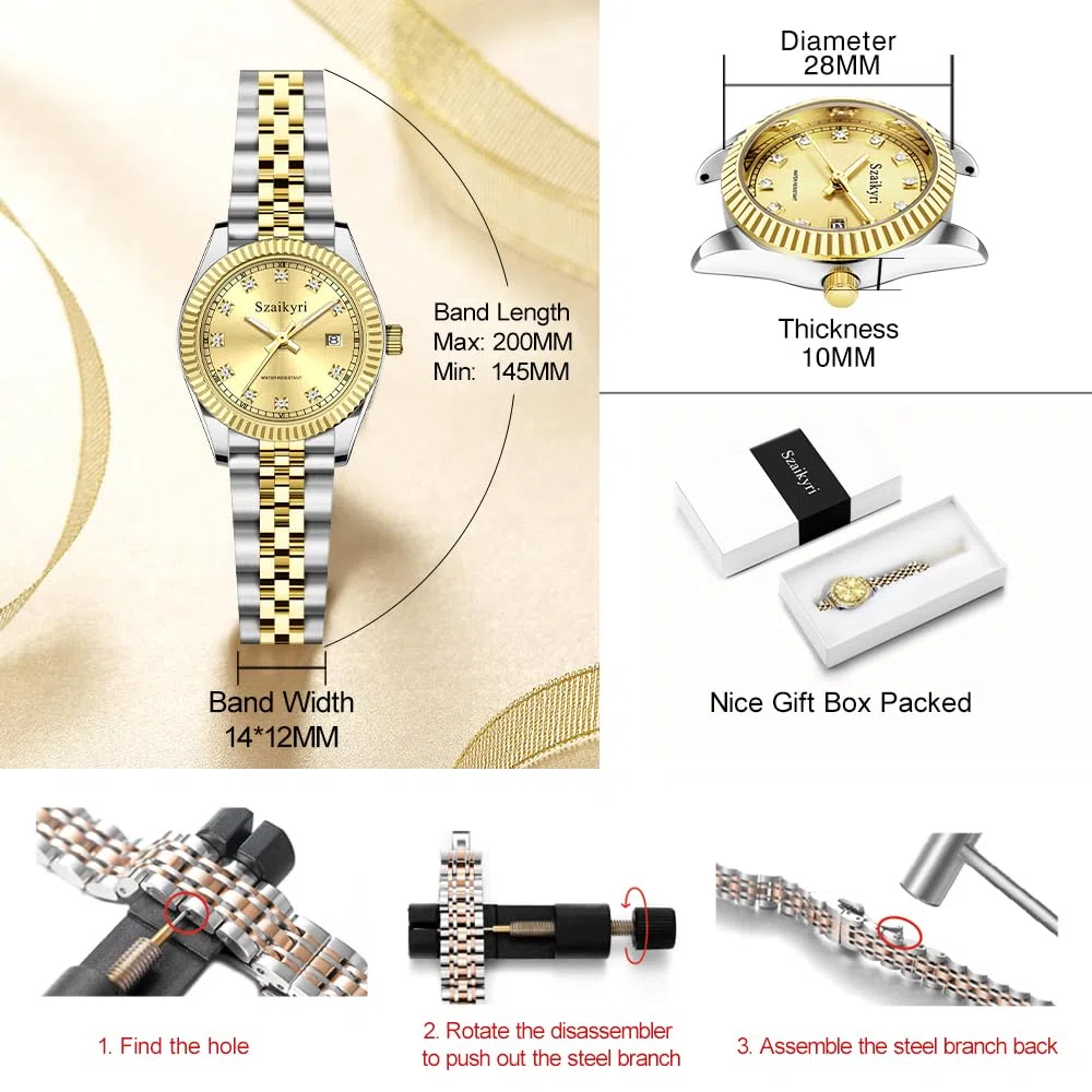 Szaikyri Orologio Donna con Calendario Classico Femminile con Ganciapia di Acciaio Inossidabile Solido Resistente All'Acqua Orologi da Compleanno per Donna