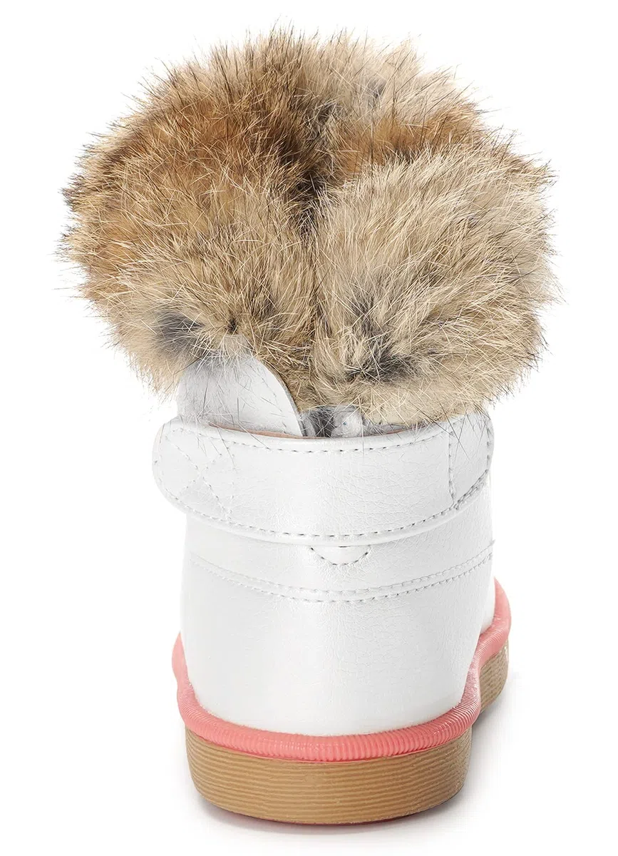 KVbabby Bambine e Ragazze Carino Stivali da Neve Morbide Fodera calda Stivali Scarpe di Cotone Piatto Pelliccia Stivali,bianco,23 EU = produttore 24