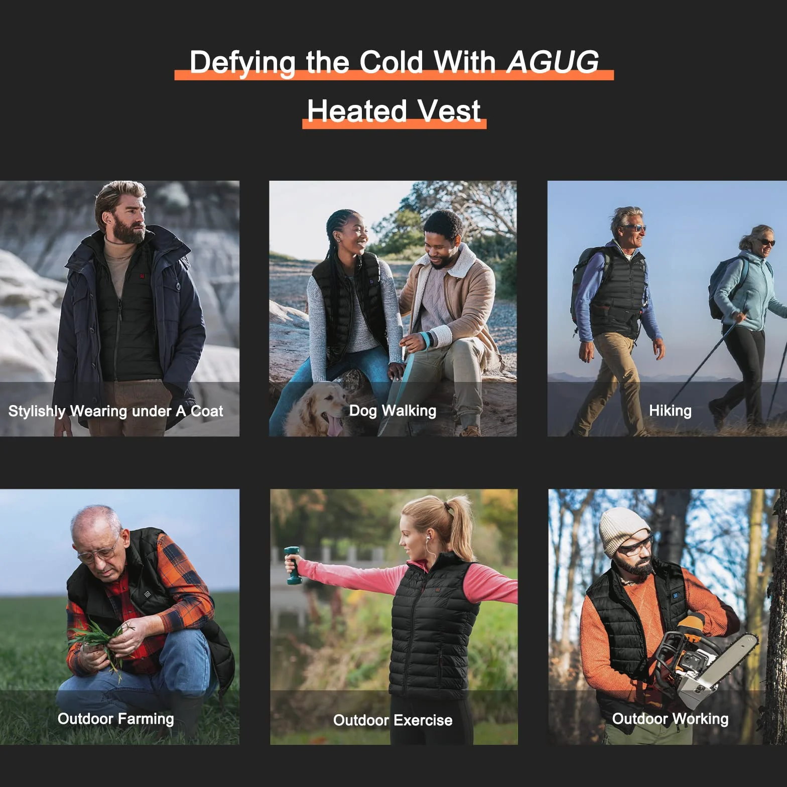 AGUG Gilet Riscaldato per Donna/Uomo, Giubbotto Riscaldante Elettrico 3 Livelli Di Temperatura Lavabile Giacca Riscaldabile per Inverno Caccia Moto Lavoro All'aperto Campeggio Ciclismo (No Batteria)