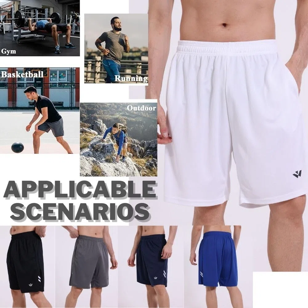 Confezione da 5 pantaloncini sportivi da uomo con tasche ed elastico in vita, pantaloncini da allenamento ad asciugatura rapida da corsa, L